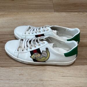 Gucci Bananya White and Green Sneakers with Cat Design